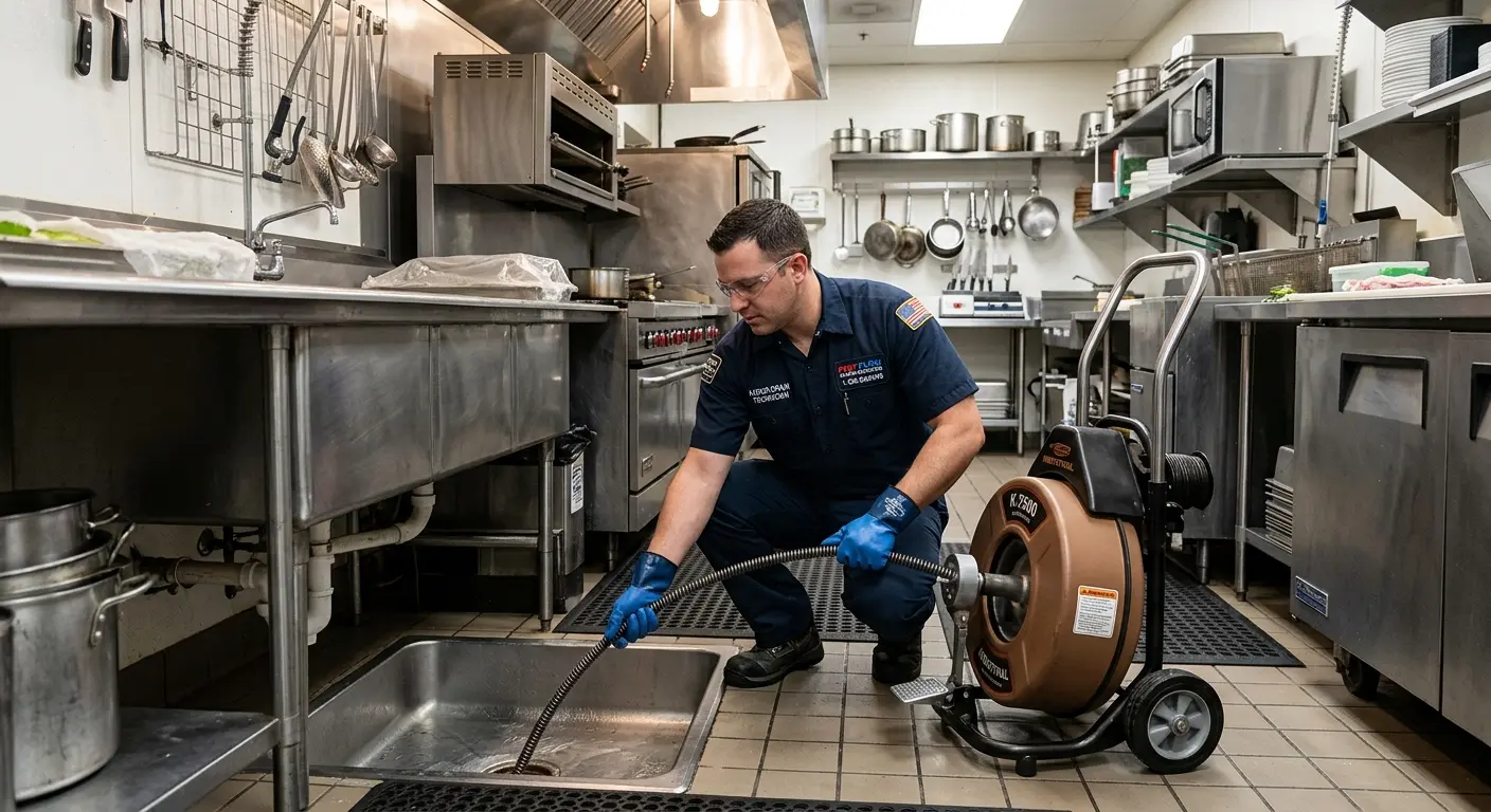 Commercial drain cleaning service in a restaurant kitchen in Mounds View
