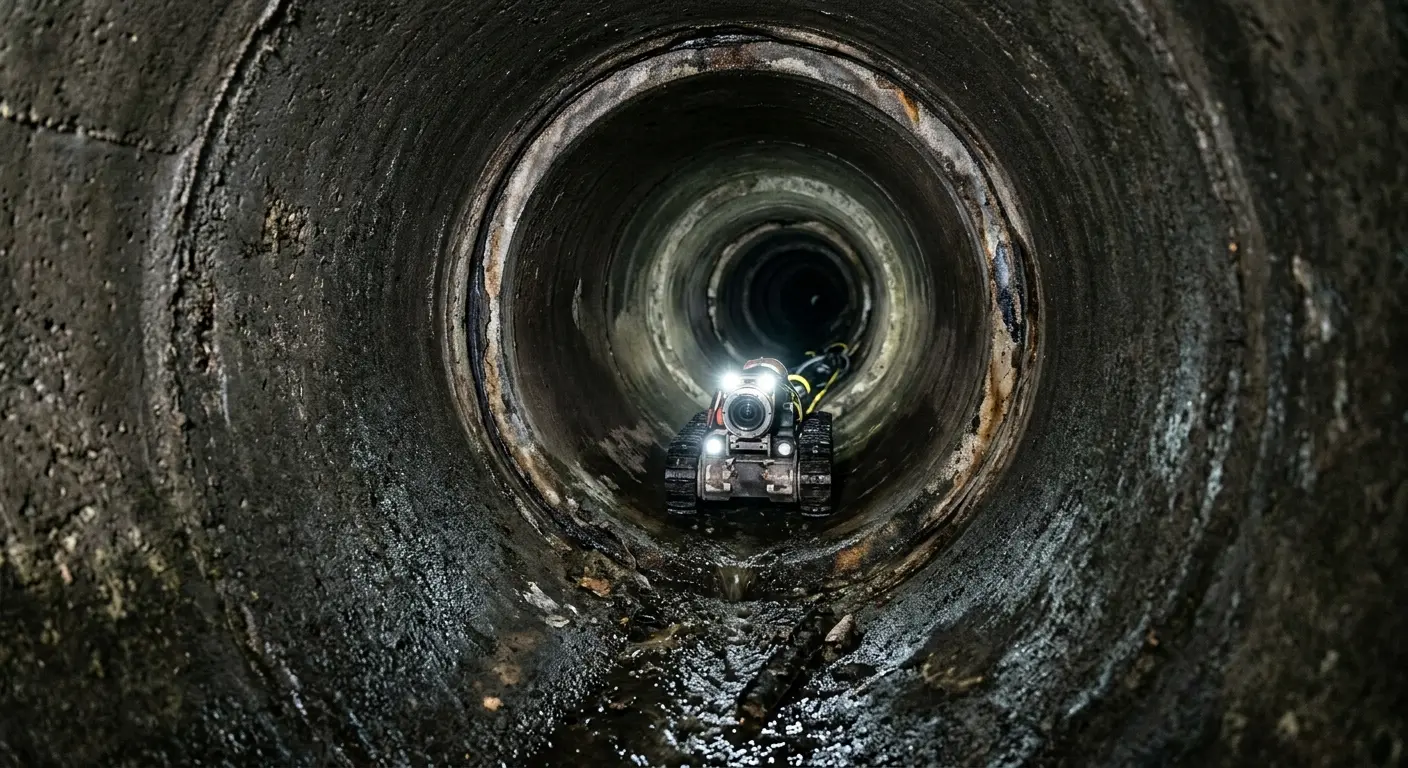 Robotic sewer camera inspecting pipe interior for Sewer Line Cleaning in Mounds View